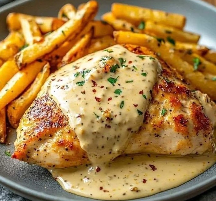 Alfredo with fries and sauce